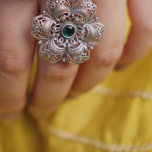 Emerald Petal Adjustable Ring