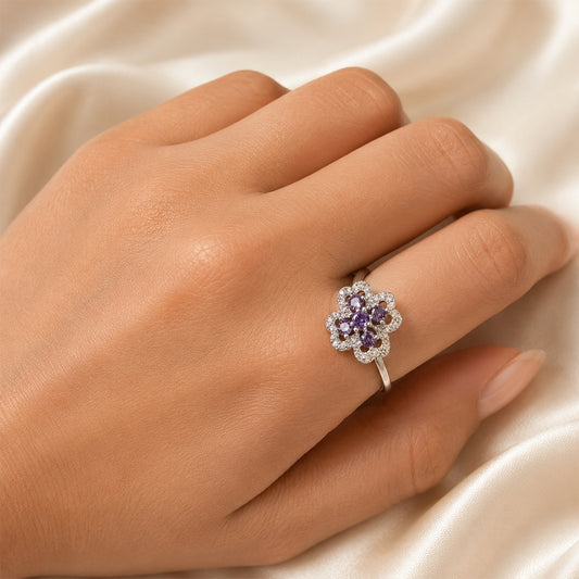 Purple Designer Adjustable 925 Silver Ring