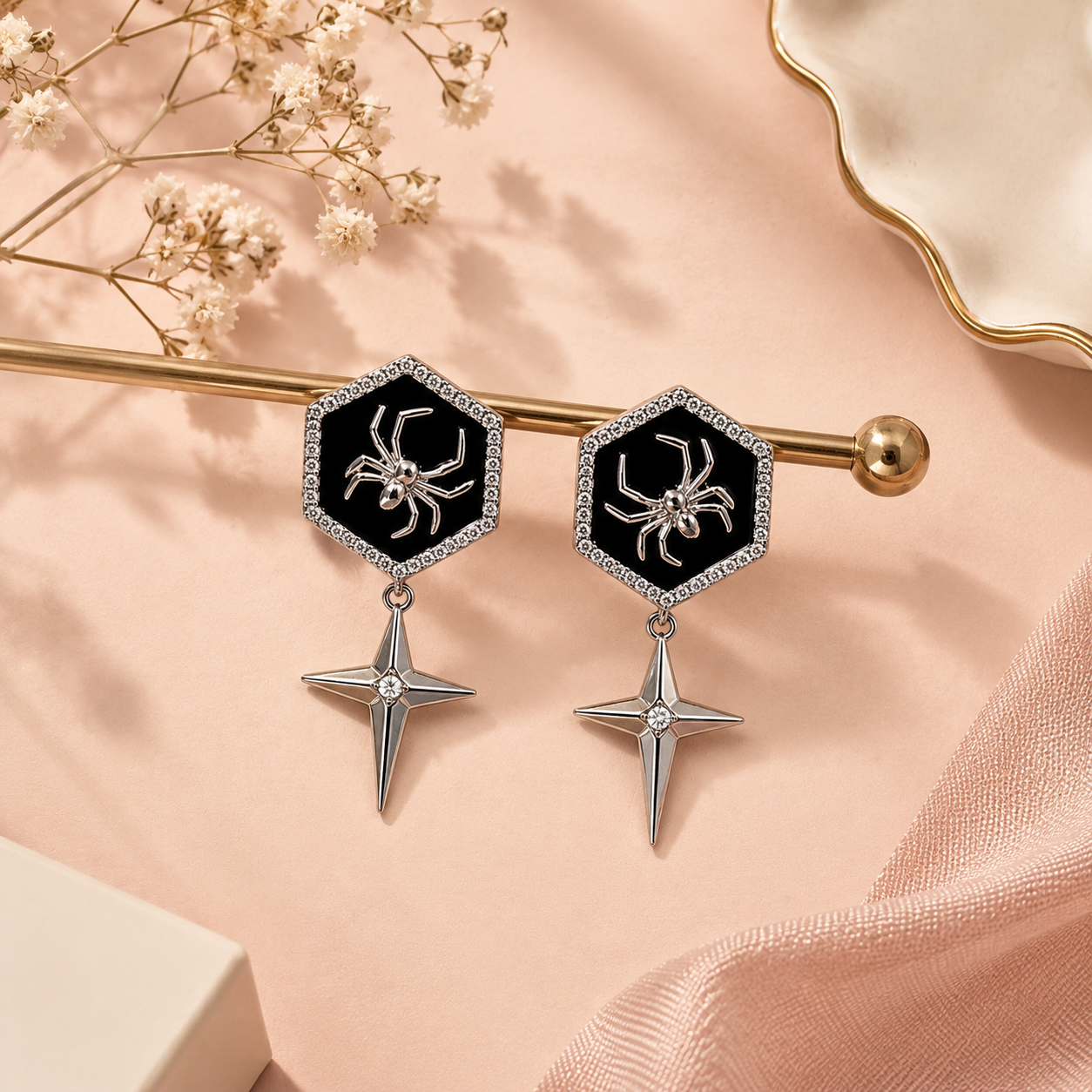 Scorpion Star Pure 925 Silver Earrings