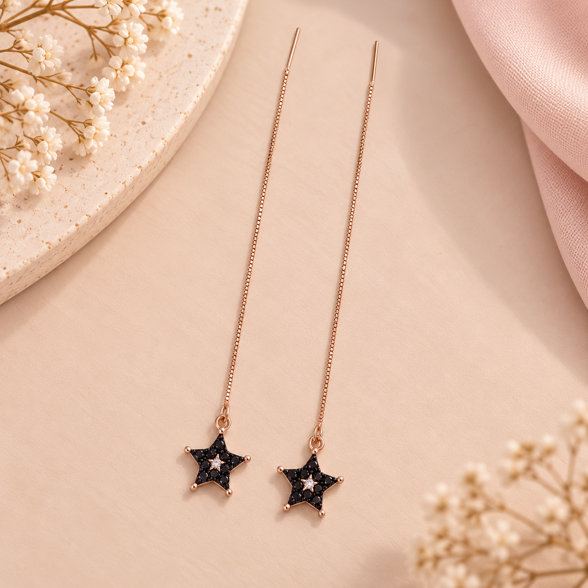 Rose Gold Star Sui Dhaga Earrings Taravya