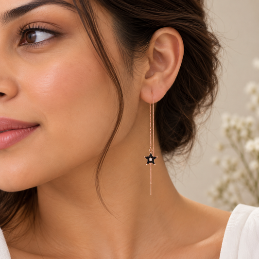 Rose Gold Star Sui Dhaga Earrings Taravya