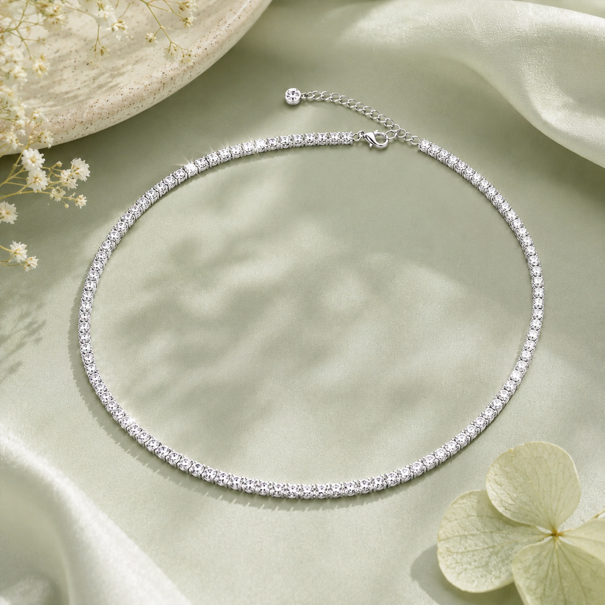 Radiance Silver Tennis Necklace Taravya
