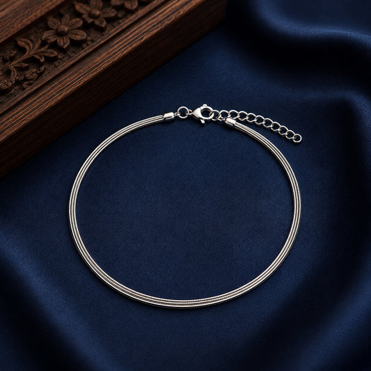 Tri-Layer Heavy Silver Anklet (Single)