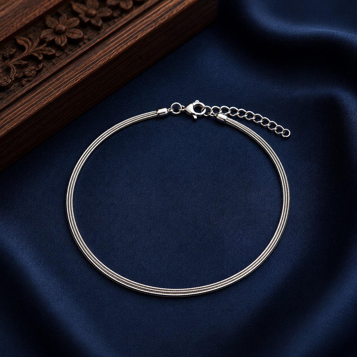 Tri-Layer Heavy Silver Anklet (Single)