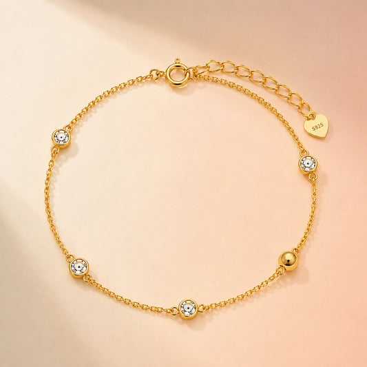 Baguette & Triple Stone Gold Bracelet