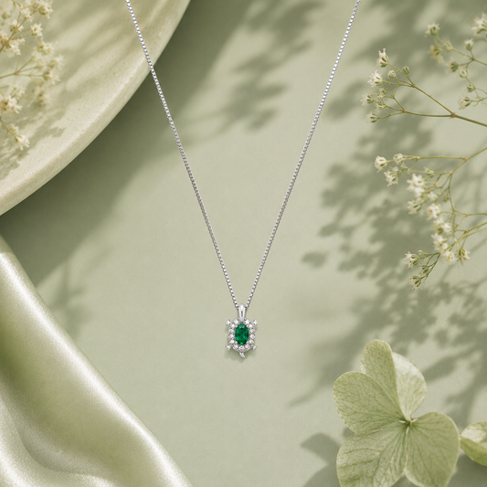 Emerald Turtle Silver Necklace