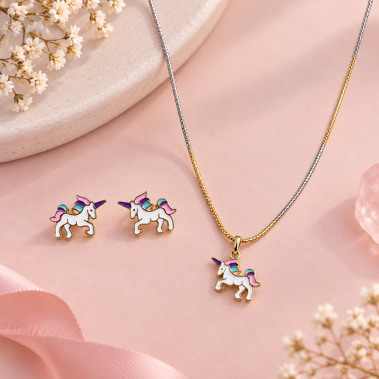 Unicorn Earrings & Pendant Set